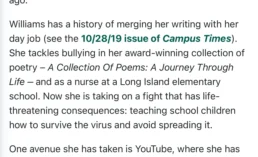 Cheryl Williams featured in Campus Times as poet and school nurse during COVID
